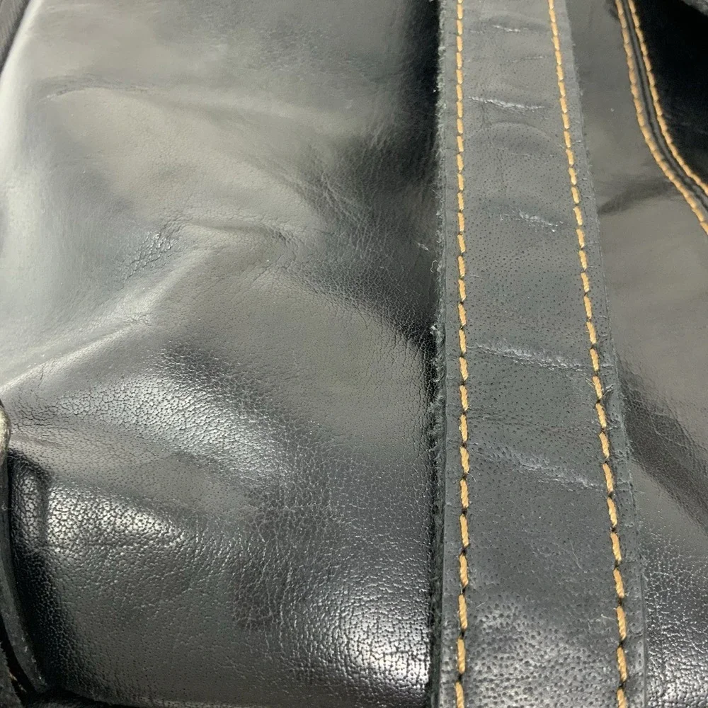Jack Georges Voyager Black Leather Backpack Handbag Contrast Stitch Organize